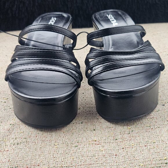 SODA Women Strappy Wedge Heel Sandal Black Vegan Faux Leather Shoes Size 6M - Picture 5 of 13